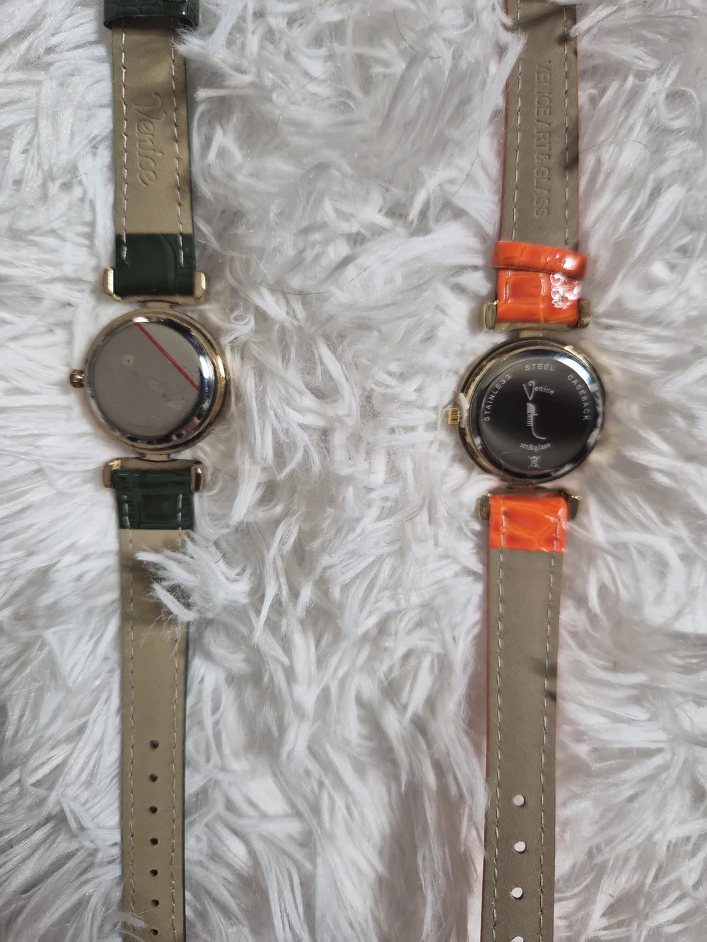 Womens Venice Watch Bundle Duo Set Green Orange Band Gold Tone Art And Glass Art